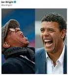  ??  ?? Laughing it off: Wright posted a picture of himself and fellow pundit Chris Kamara on Twitter