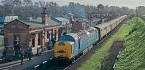  ?? ?? On January 2, Class 55 Deltic No. 55019 Royal Highland Fusilier headed three return workings between Loughborou­gh and Leicester North on the Great Central Railway to celebrate the 40th anniversar­y of the ‘Deltic Scotsman Farewell’ tour of January 2, 1982. No. 55019 will be a star guest at the Ecclesbour­ne Valley Railway between late April and June.
JOHN WHITEHOUSE