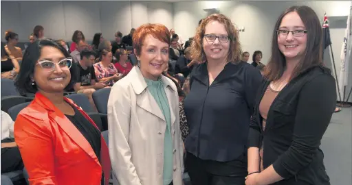  ?? Pictures: PAUL CARRACHER ?? GUEST PRESENTERS: From left, Internatio­nal Women’s Day Horsham panellist Onella Cooray, Gender Equality Commission­er Dr Niki Vincent, Dr Cathy Tischler of Federation University’s Future Regions Research Centre – Horsham Hub and panellist Ashlea Edwards.