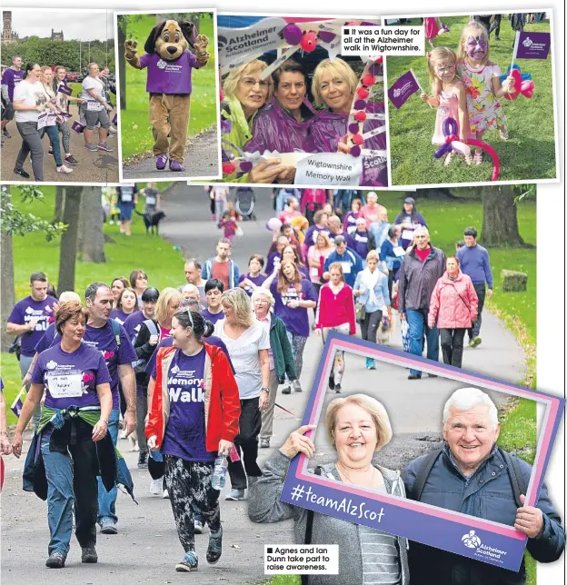 ??  ?? Agnes and Ian Dunn take part to raise awareness.
It was a fun day for all at the Alzheimer walk in Wigtownshi­re.