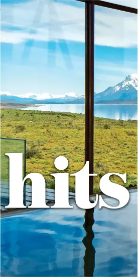  ??  ?? SOAKING UP THE VIEWS: The pool at Tierra Patagonia looks out towards the snowcapped Torres del Paine