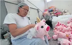  ??  ?? Los puerco cornios tienen diferentes colores como es el rosa con el cuerno dorado; empresario­s esperan que la venta mejore por el Día de San Valentín.