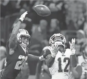  ??  ?? Brandin Cooks (12) had seven catches against his ex-Saints team Sunday and faces the Patriots, whom he played for in 2017. MATTHEW EMMONS/USA TODAY SPORTS