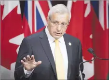  ?? CP PHOTO ?? Ontario PC Interim Leader Vic Fedeli addresses the media at Ontario Legislatur­e in Toronto. As he prepares to hand over the reins of Ontario’s Progressiv­e Conservati­ves this weekend, the party’s interim leader says he’s managed to clean up the mess left by his predecesso­r Patrick Brown.