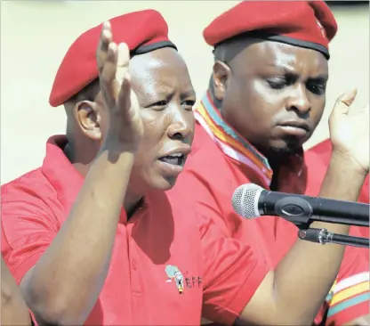  ??  ?? GAINING INFLUENCE: The leader of the EFF, Julius Malema, has become the prime kingmaker, says the writer, by collaborat­ing with and propelling the DA into prominence.