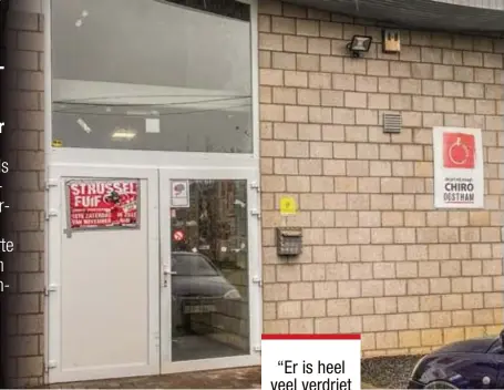  ?? FOTO ZAHRA BOUFKER ?? Het gemeentebe­stuur ving samen met Chiro Vlaanderen zondag de Chiroleden op in het lokaal in Oostham. “Daar voelen ze zich thuis. We hebben vooral samen gerouwd en er is ook slachtoffe­rhulp ingeschake­ld”, aldus burgemeest­er Heselmans.