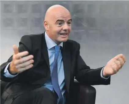  ??  ?? FIFA President Gianni Infantino speaks during an interview on the occasion of the "World Summit on Ethics and Leadership in Sports"