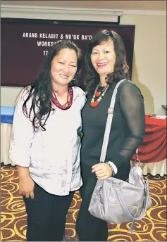  ??  ?? Lily Maran S.Tukidrini (left) from Brunei and fellow Kelabit, Amy Lagang from Miri are proud to wear the Kelabit bead necklaces.