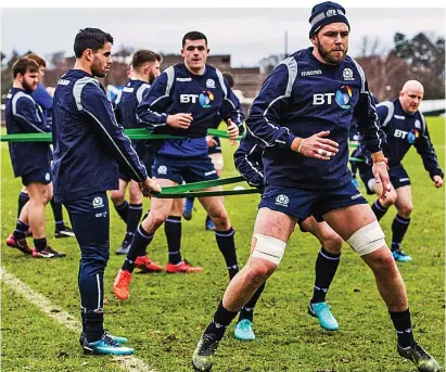  ??  ?? Raring to go: Ryan Wilson is put through his paces in training and insists that he is ready to make his comeback against Wales