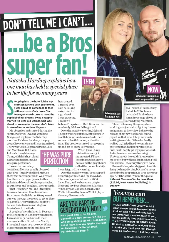  ??  ?? then natasha with luke Goss back in 1989 natasha met luke again on a work assignment this year now