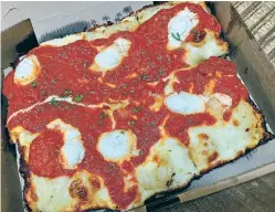  ?? KRISTEN COX ROBY/FOR THE NEW MEXICAN ?? Door 38’s Detroit-style pizza: The 38 Special in includes red sauce, brick cheese, mozzarella and gooey globs of ricotta ($12).