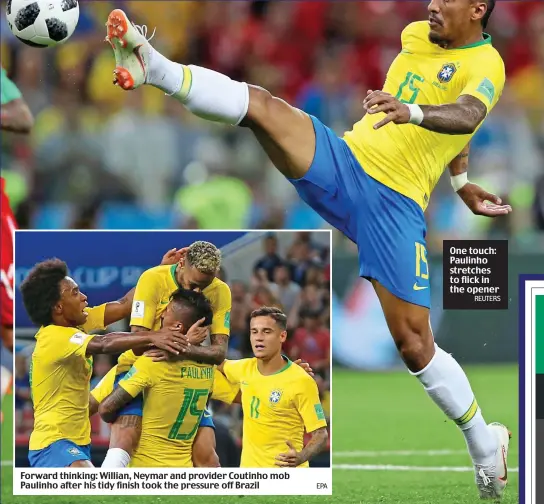 ?? REUTERS ?? One touch: Paulinho stretches to flick in the opener