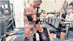  ?? ?? A video posted on Twitter of the wrestling ‘death match’ at Seaham Conservati­ve Club