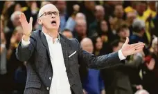  ?? Morry Gash / Associated Press ?? UConn coach Dan Hurley reacts during the second half against Marquette on Wednesday.