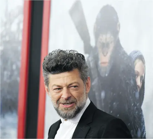  ?? ANGELA WEISS / AFP / GETTY IMAGES ?? Andy Serkis attends the War for the Planet Of The Apes première on Monday in New York City.
