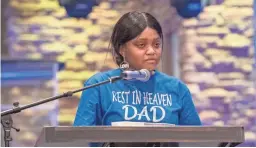  ?? NICK OZA/THE REPUBLIC ?? Sannia Johnson speaks at the funeral of her father, Dion Johnson, Friday at Elevate Church in Phoenix.