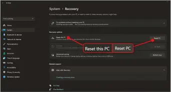  ?? ?? In the Recovery section of Settings, next to ‘Reset this PC’, click the Reset PC button