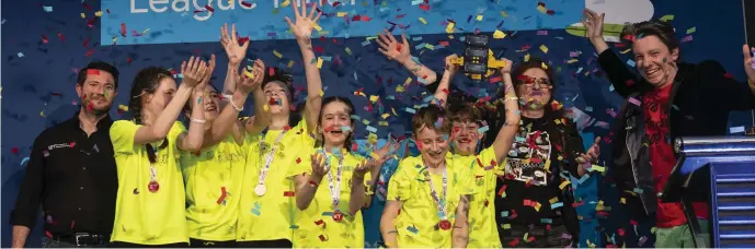  ??  ?? Wicklow Montessori celebrate their FIRST LEGO League win.