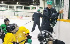 ?? KAYLE NEIS ?? Dave King, former NHL and national team coach leads a practice at the Huskie prospects camp at Rutherford Rink, King received an honorary Doctor of Laws during Spring Convocatio­n in Saskatoon on Monday.