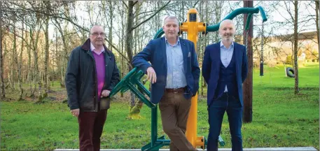  ??  ?? Abbeyfeale Councillor­s Francis Foley, Liam Galvin and Seamus Browne at the launch of the outdoor gym in the picturesqu­e Town Park.