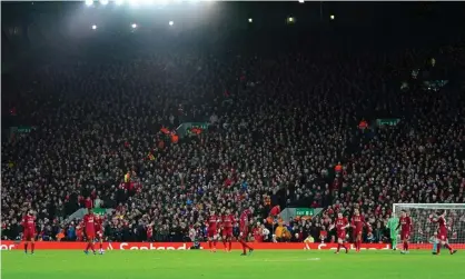  ?? Photograph: Javier García/BPI/Shuttersto­ck ?? A packed Kop watches Liverpool take on Atlético Madrid at Anfield.