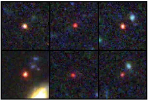  ?? (AP/NASA) ?? This image provided by NASA and the European Space Agency shows images of six candidate massive galaxies, seen 500-800 million years after the Big Bang. One of the sources (bottom left) could contain as many stars as our present-day Milky Way but is 30 times more compact.