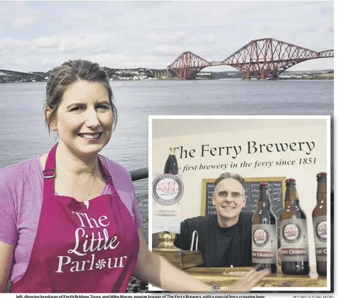  ?? PICTURES: ALISTAIR LINFORD ?? left, director/producer of Forth Bridges Tours, and Mike Moran, master brewer of The Ferry Brewery, with a special ferry crossing beer.