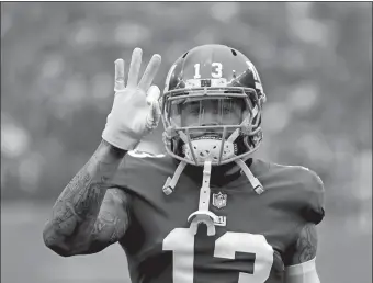  ?? SETH WENIG/AP PHOTO ?? Then-Giants wide receiver Odell Beckham Jr. gestures prior to the team’s Dec. 2, 2018 game against Chicago at MetLife Stadium. The Giants agreed to trade Beckham to Cleveland on Tuesday.