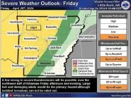  ?? (National Weather Service/X) ?? This graphic from the National Weather Service highlights portions of Arkansas that have a chance to see severe weather on Friday.