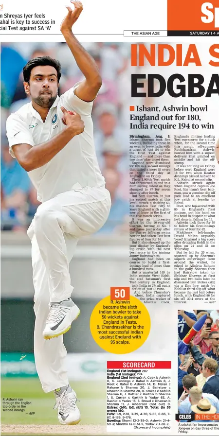  ??  ?? R. Ashwin ran through the English top- order in the second innings.