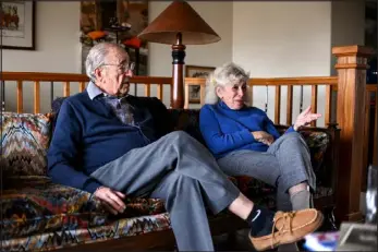  ?? GREELEY TRIBUNE FILE ?? Retired radiologis­t Bob Kahn, left, and Monica Kahn speak about Bob’s memoir, “Roentgen and Me,” in their home in Greeley on Dec. 14, 2021.