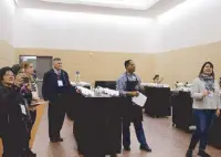  ??  ?? 2019 PCQC head judge Trish Rothgeb (rightmost) introduces the 12 Philippine Arabica coffee winners and the 12 Philippine fine Robusta winners.