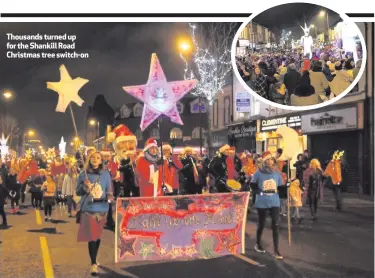  ??  ?? Thousands turned up for the Shankill Road Christmas tree switch-on