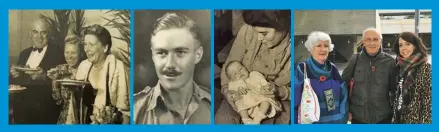  ??  ?? Below, from leftMoira’s biological mother Elsa (right) with her husband (left) in Sudan; her biological father, Richard, in Palestine in 1940; Moira as a baby with her adoptive mother, Mary; Moira and her daughter Rachel’s first meeting with Moira’s half-brother David