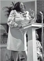  ?? / THE TENNESSEAN FRANK EMPSON ?? The only answers for black people are the Bible and the ballot, Fannie Lou Hamer, a Baptist laywoman and nationally known civil rights leader from Sunflower County, Mississipp­i, tells a rapt audience during a service at the Pilgrim Emanuel Baptist Church in Nashville, Aug. 15, 1971.