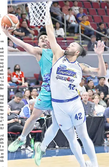  ?? PHOTOGRAPH COURTESY OF PBA ?? JAVEE Mocon and Phoenix Super LPG show signs of life after taking a 103-85 win over Magnolia in Game 3 of their PBA Commission­er’s Cup best-of-five semifinal series Sunday at the Mall of Asia Arena.