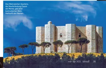  ??  ?? Das Wahrzeiche­n Apuliens, die Stauferfes­tung Castel del Monte, gab einer kontrollie­rten WeinHerkun­ft den Namen.