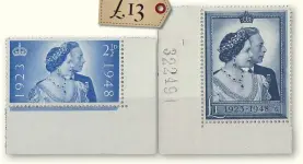  ??  ?? Establishe­d ebay dealer statusinte­rnational, of Forest Lodge, Australia offered this 1948 KGVI Silver Wedding set 2½d & £1, described as superb fresh MNH at the buy-it-now price of US A$23.24 (approximat­ely £13) plus $9.50 economy internatio­nal shipping £13