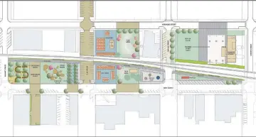  ?? Courtesy Photo/Ross Barney Architects ?? The plan for renovating Rogers’ Frisco Park into Railyard Park.