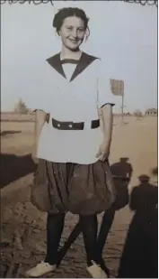  ??  ?? Callie McConnell, the great-great-grandmothe­r of Derek and Bradley Denton, wearing a basketball uniform (above left) and swimming outfit (above right) in 1912, she was the first generation of the family to have graduated from Central Union High School.