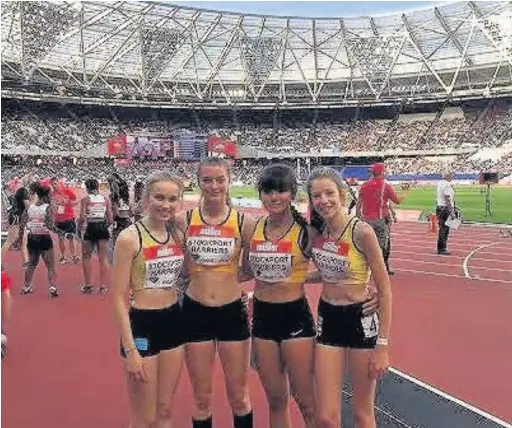  ??  ?? ●●Under 17s 4 x 100 metres Anniversar­y games team of Amy Jackson, Bethan Murray, Kim Pinkowski and Katie Waterworth