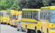  ?? HT PHOTO ?? The practice of using school buses for political rallies has been going on in the state for the past many years.