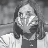  ?? AP ?? Sen. Martha McSally, R-Ariz., listens May 6 during the Senate Armed Services Committee hearing on the Department of Defense Spectrum Policy during the COVID-19 coronaviru­s pandemic on Capitol Hill in Washington.