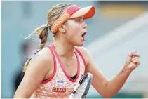  ?? MICHEL EULER/AP ?? Pembroke Pines’ Sofia Kenin clenches her fist after scoring a point against Petra Kvitova of the Czech Republic in the semifinal match of the French Open tennis tournament on Thursday in Paris.