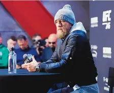  ?? JOHN LOCHER /ASSOCIATED PRESS ?? Conor McGregor talks about his Saturday night UFC bout with Edgewood resident Donald “Cowboy” Cerrone during a press conference on Thursday.