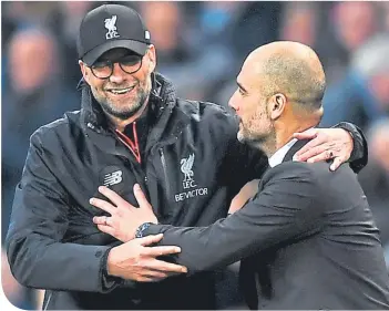  ??  ?? Jurgen Klopp and Pep Guardiola enjoy a warm relationsh­ip