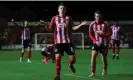  ?? ?? Ryan Trevitt celebrates scoring one of his goals for Exeter. Photograph: Tom Sandberg/PPAUK/Shuttersto­ck