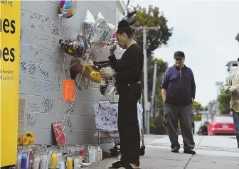  ?? STAFF PHOTOS BY FAITH NINIVAGGI ?? A SLEW OF SHOOTINGS: A woman, above, pays her respects to Jose L. Phinn Williams, below left, who was gunned down Oct. 6. Kai Harris, top left, and Kevin Dante Williams Jr., below right partially hidden, face charges in two separate shootings.