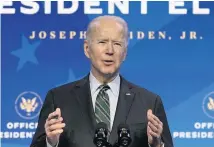 ??  ?? Presidente­lect Biden aims to take around a dozen actions on his first day in the White House