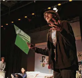  ?? Elise Petro / Contribute­d photo ?? Torrington High School students rehearse for "Sawyer Logan Is Doing Just Fine," written by student Maia Wood. Maxwell Pelizzari Hague, as Charlie Arquette, rehearses an intense scene between characters.